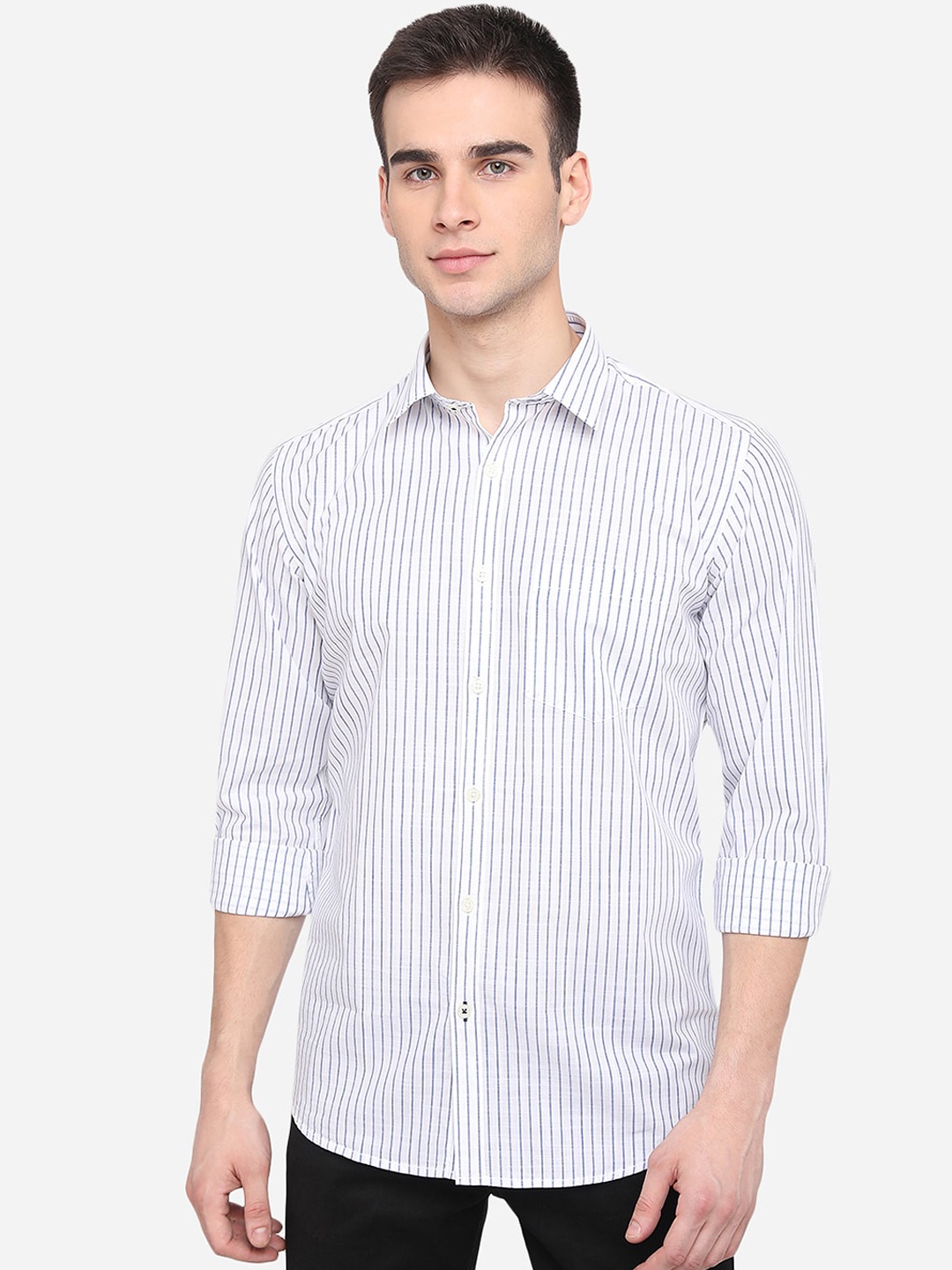 

Greenfibre Men White Slim Fit Striped Casual Shirt
