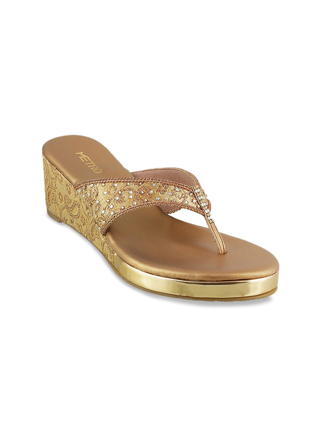 

Metro Gold Ethnic Embellished Wedge Sandals