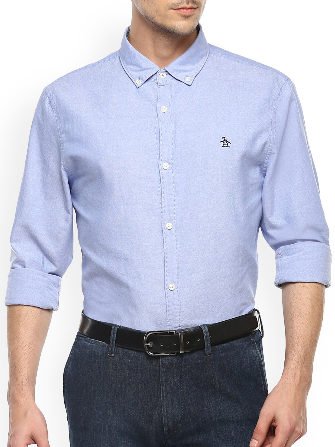 

Original Penguin Men Blue Solid Casual Shirt