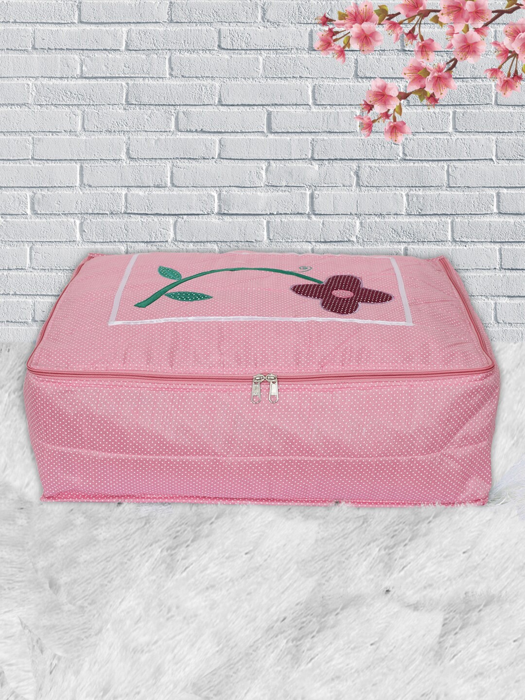 

Kuber Industries Pink & White Polka Dot Printed Satin Saree Cover Organiser