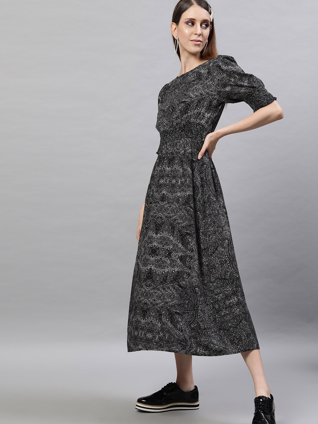 STREET 9 Black Printed A-Line Dress