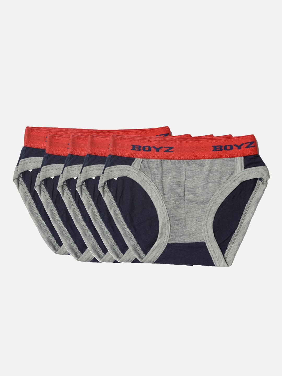 

TINY HUG Infant Boys Grey Melange & Navy Blue Colourblocked Cotton Basic Briefs