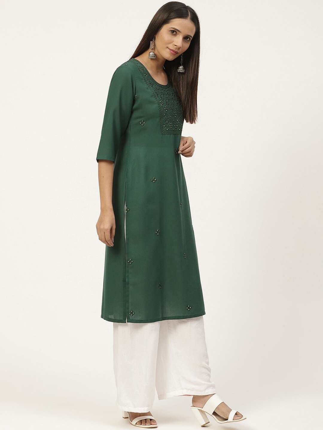 

GERUA Women Green Ethnic Motifs Yoke Design Kurta