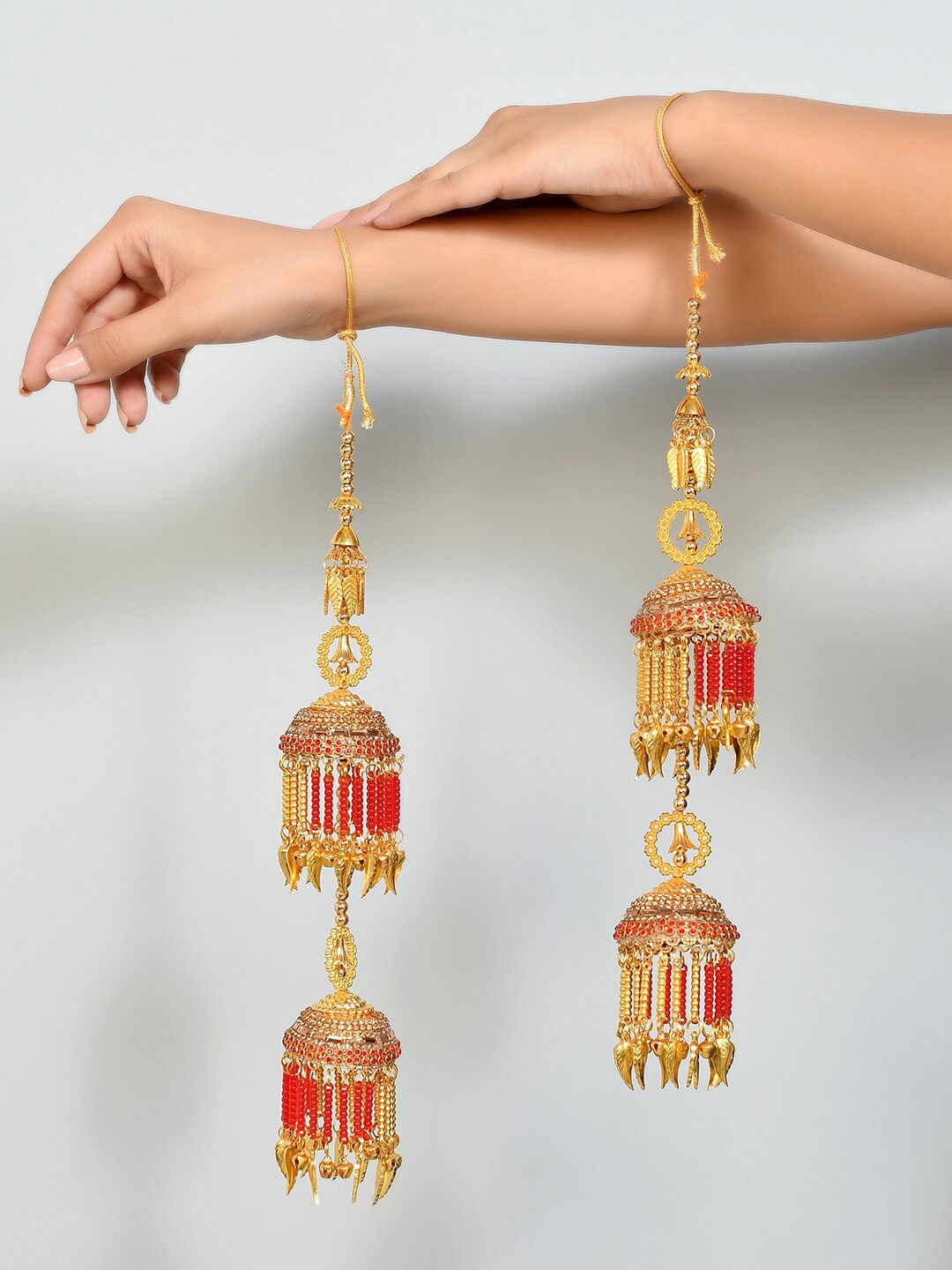 

Silvermerc Designs Set Of 2 Gold-Plated & Red Beaded Bridal Kaleeras