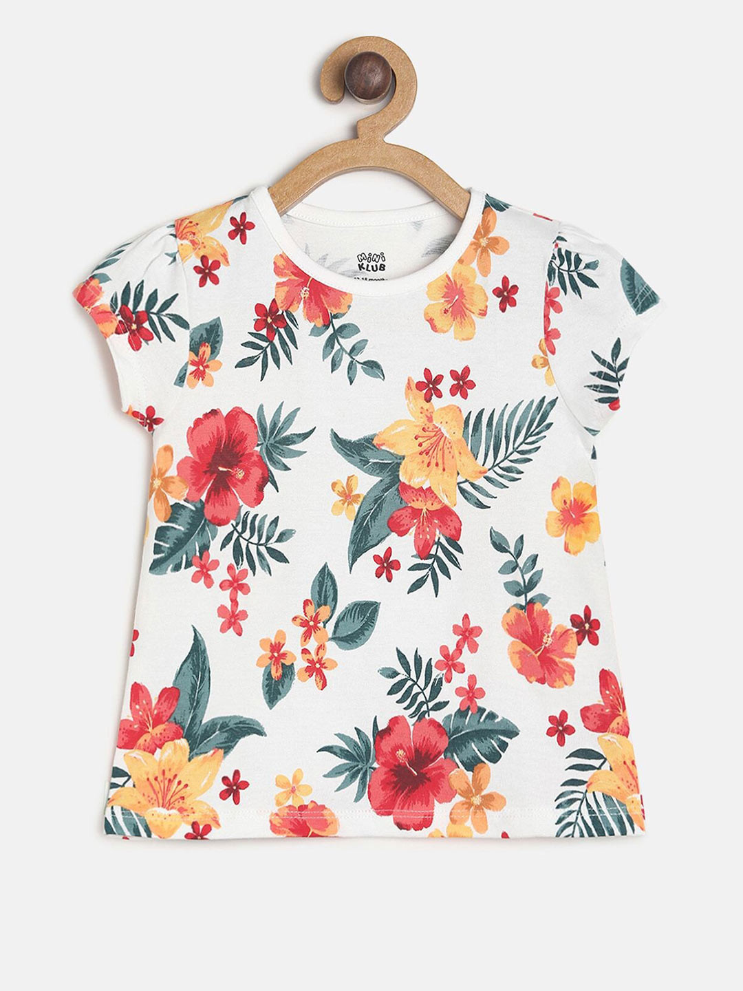 

MINI KLUB White & Red Floral Puff Sleeve Cotton Blouson Top