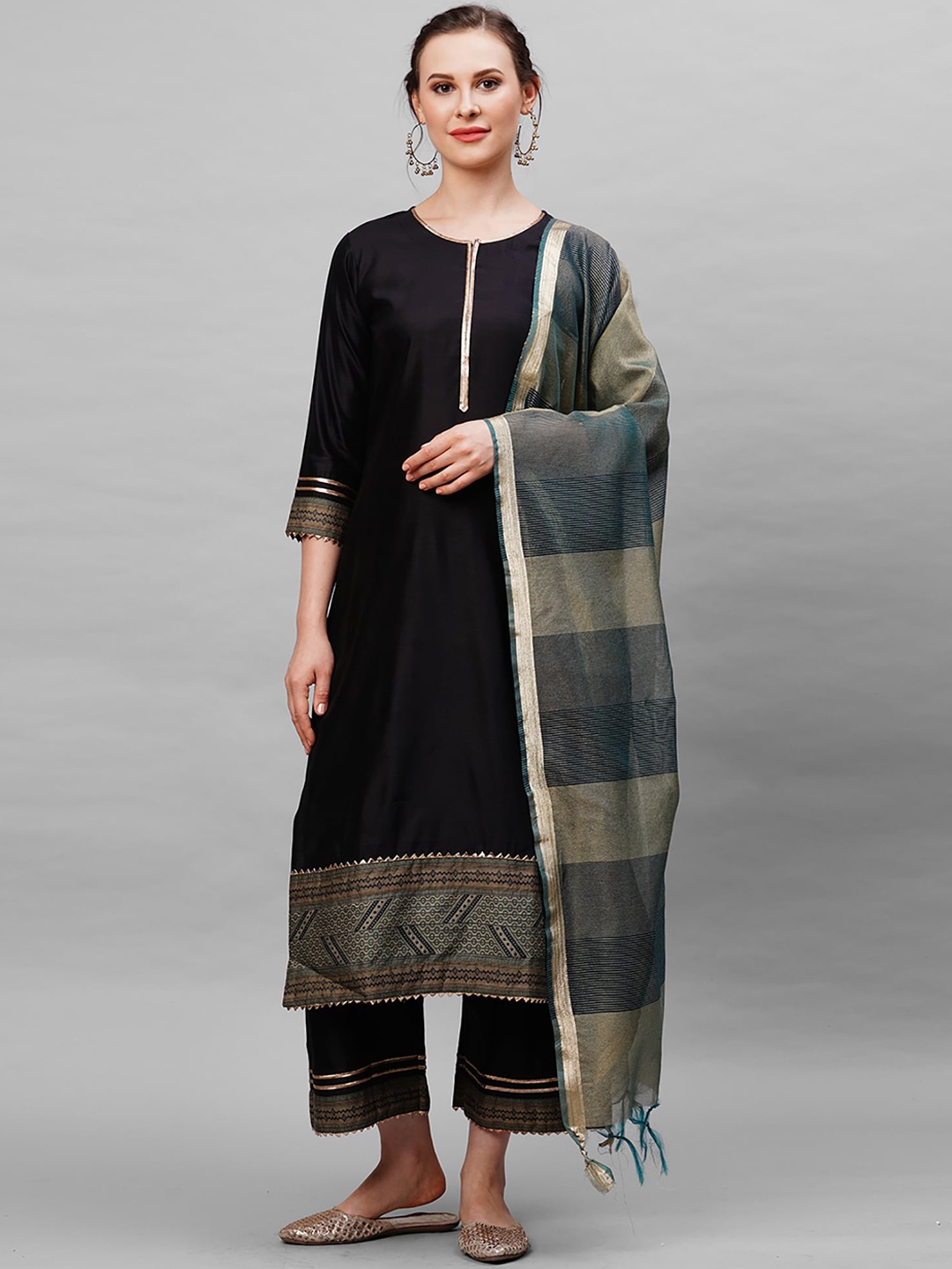 

Indo Era Women Black Liva Kurta with Trousers & Dupatta