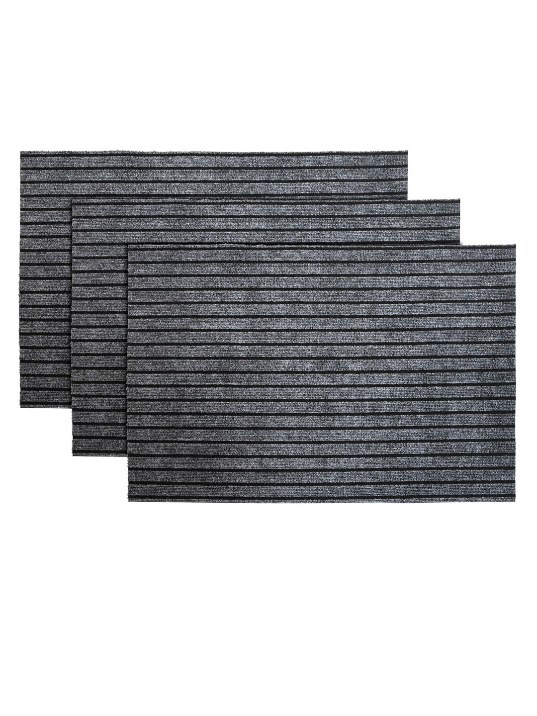 

Kuber Industries Set Of 3 Grey Striped Microfibre Anti-Skid Doormats