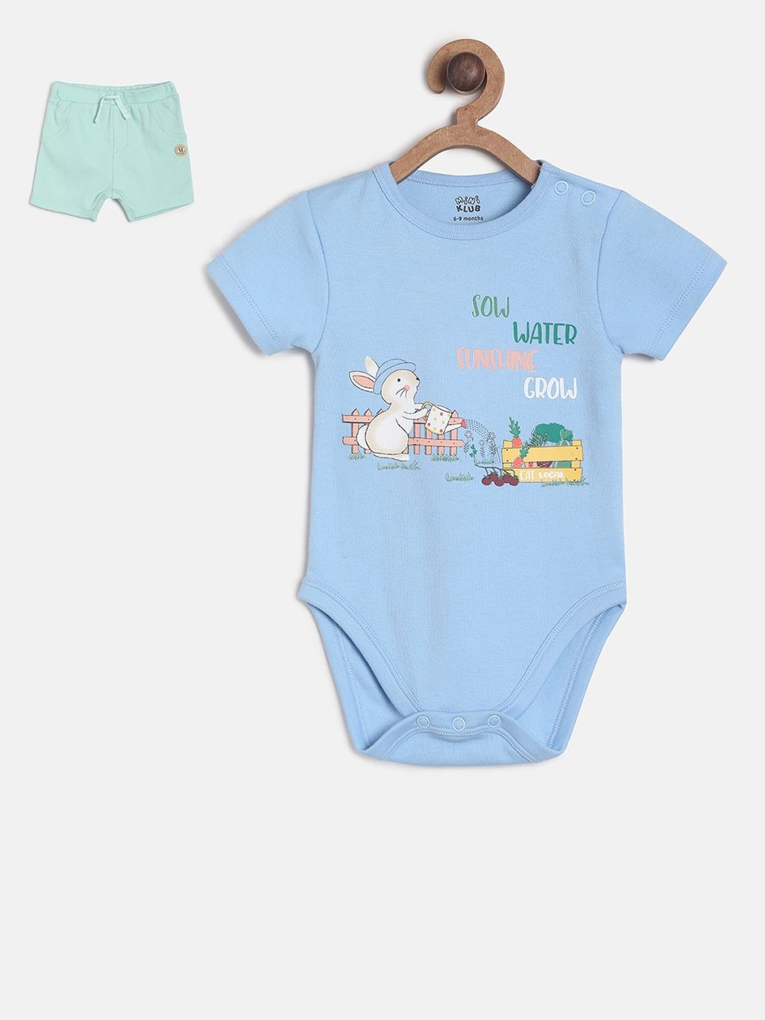 

MINI KLUB Boys Blue & Sea Green Printed Pure Cotton Top with Shorts