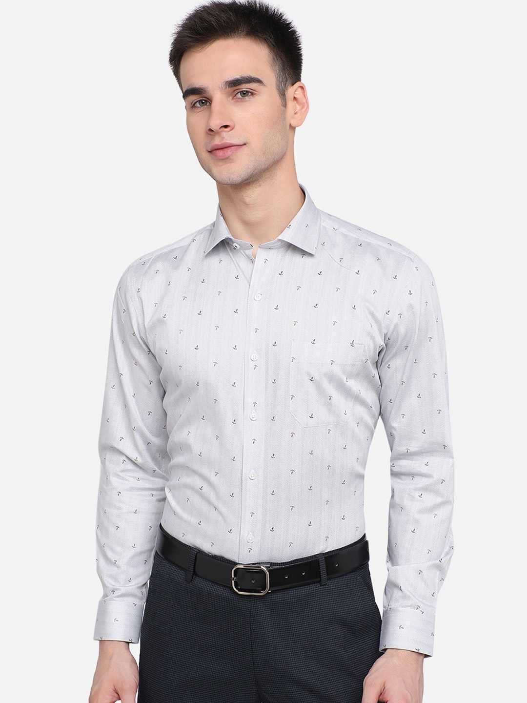 

Greenfibre Men Grey Slim Fit Printed Casual Shirt