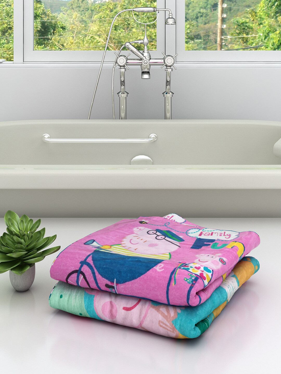 

Athom Trendz Unisex Kids Set Of 2 Peppa Pig Printed 350 GSM Pure Cotton Medium Bath Towels, Pink
