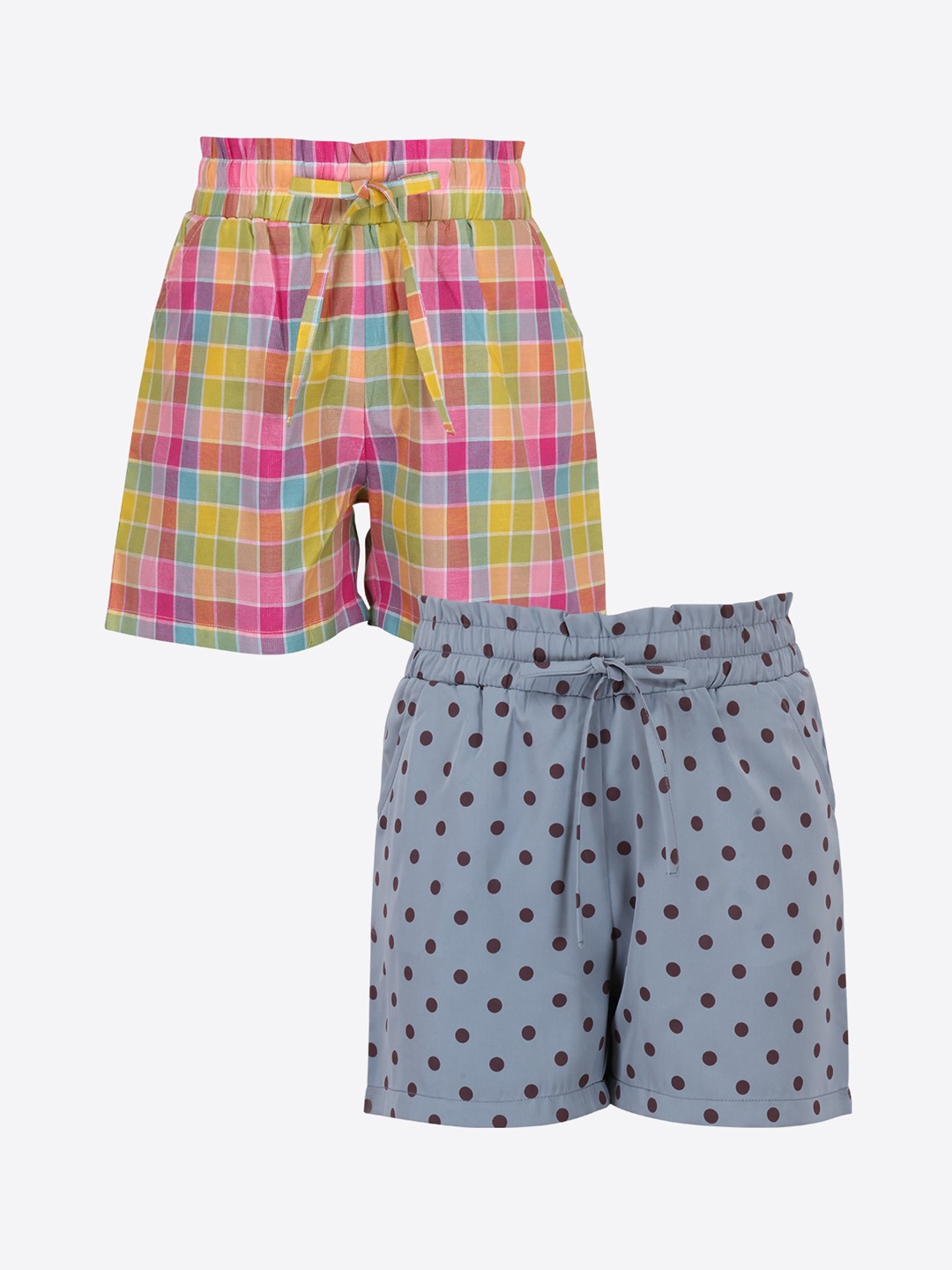 

CUTECUMBER Girls Multi Pack of 2 Checked Mid-Rise Regular Shorts