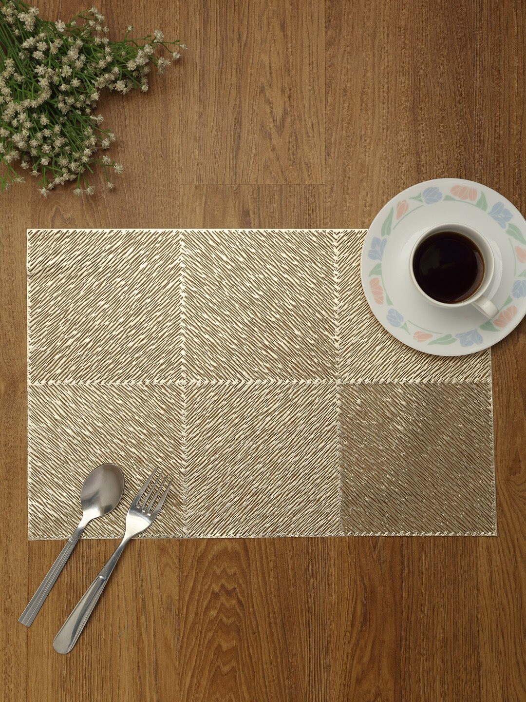 

HOSTA HOMES Gold Toned Solid Designer Leatherite Rectangular Table Placemats Set of 6
