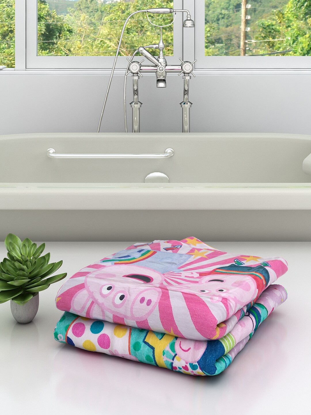 

Athom Trendz Kids Set Of 2 Peppa Pig Printed 350 GSM Bath Towels, Turquoise blue