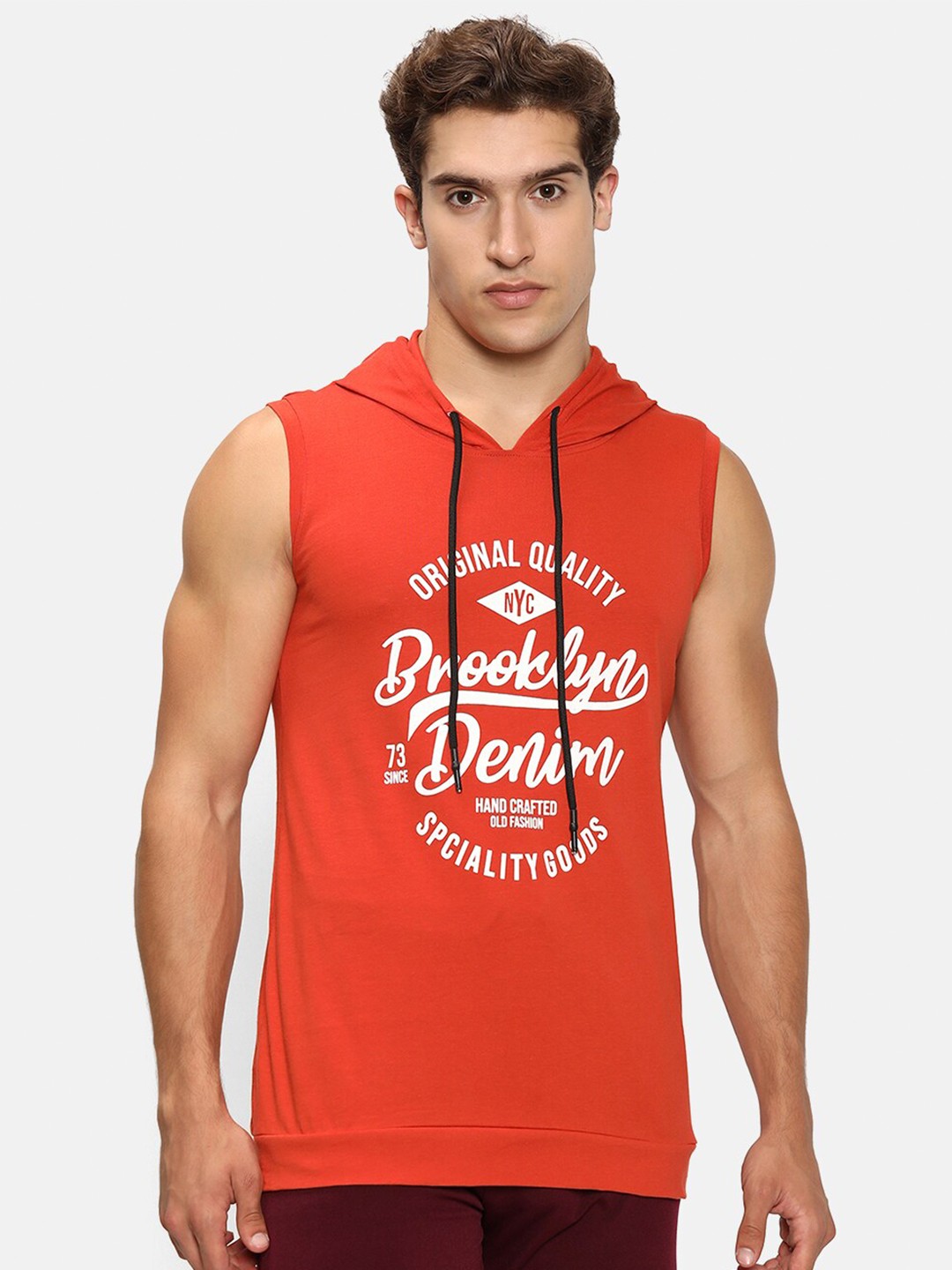 

V2 Value & Variety Men Orange Typography Printed Hooded T-shirt