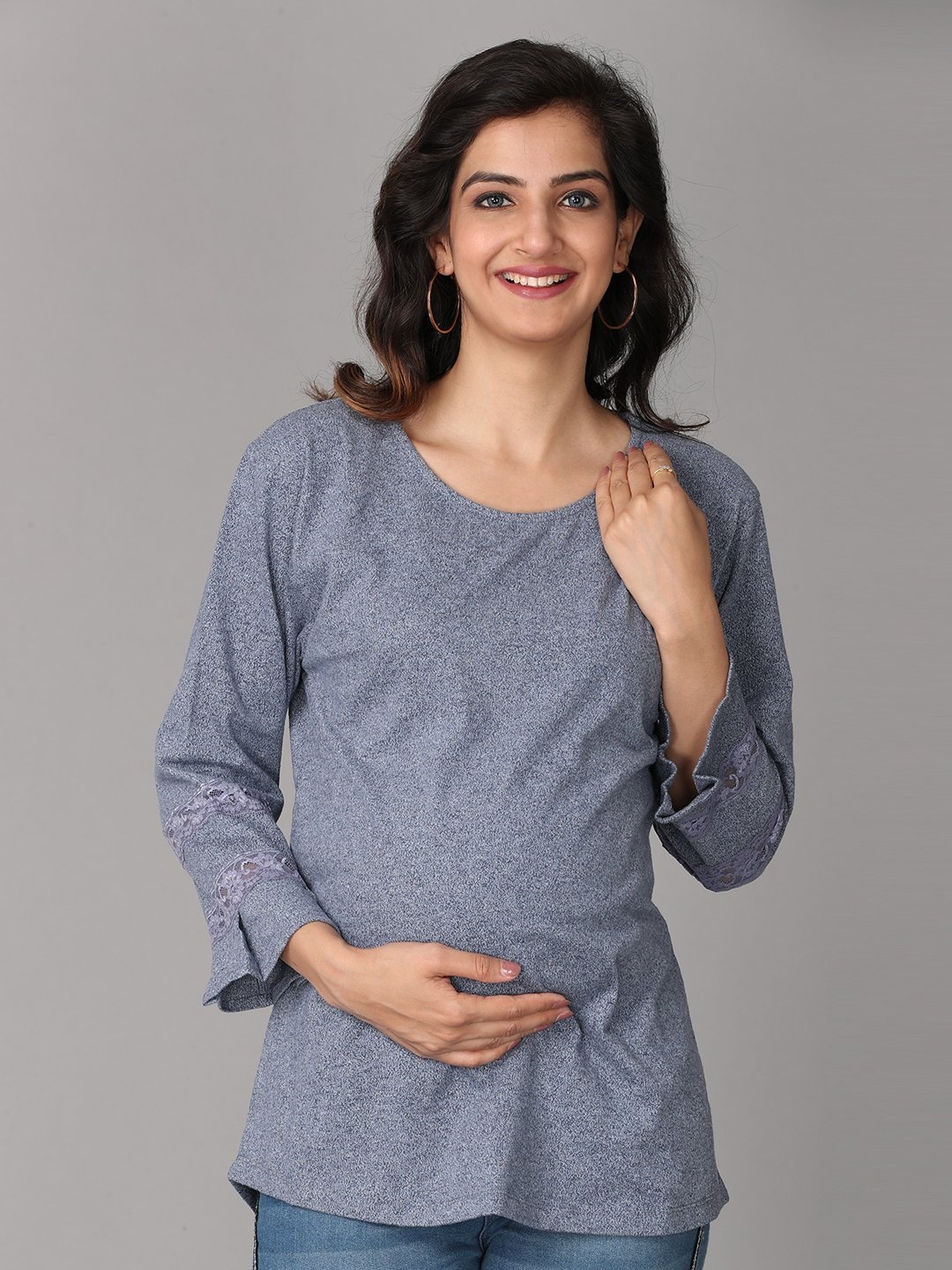 The Mom Store Blue Cotton Maternity Regular Top