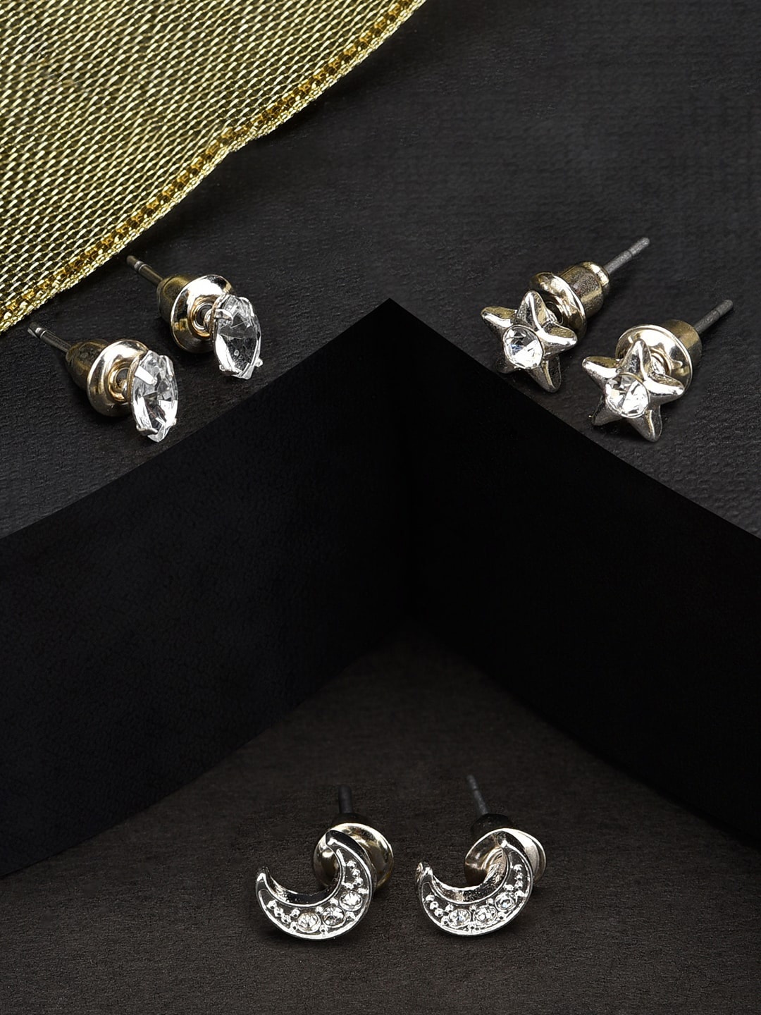 

Accessorize London Women Set of 3 Silver-toned Studs, Transparent