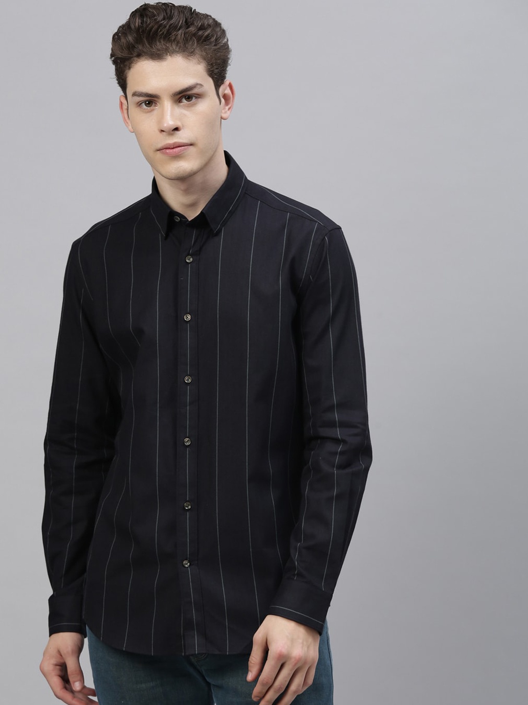 

RARE RABBIT Men Black Striped Casual Shirt