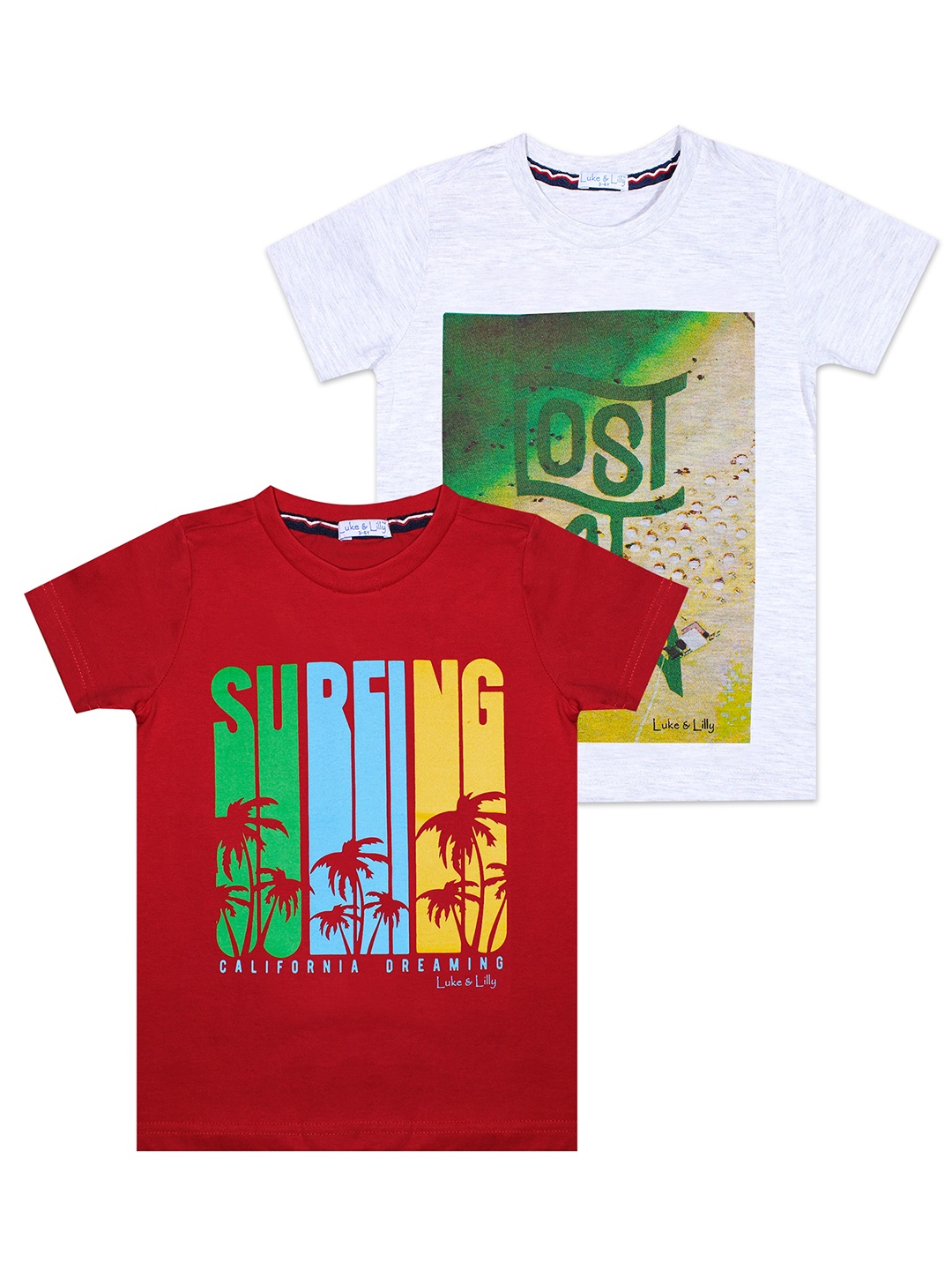 

Luke & Lilly Boys Pack Of 2 Printed Cotton T-shirts, Red