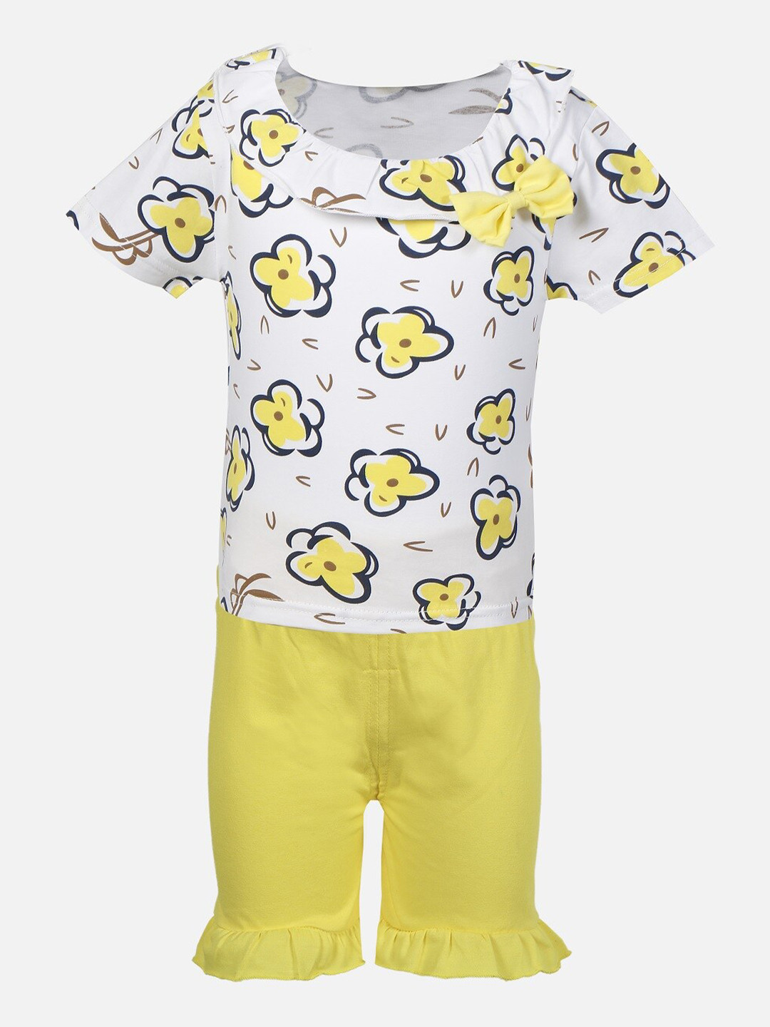 

PASSION PETALS Girls Yellow & White Printed Top with Shorts