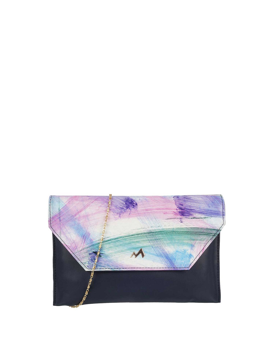 

Metro Navy Blue & Violet Printed Envelope Clutch