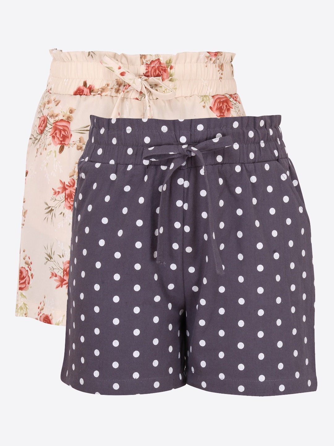 

CUTECUMBER Girls Grey Pack of 2 Floral Printed Mid-Rise Regular Shorts
