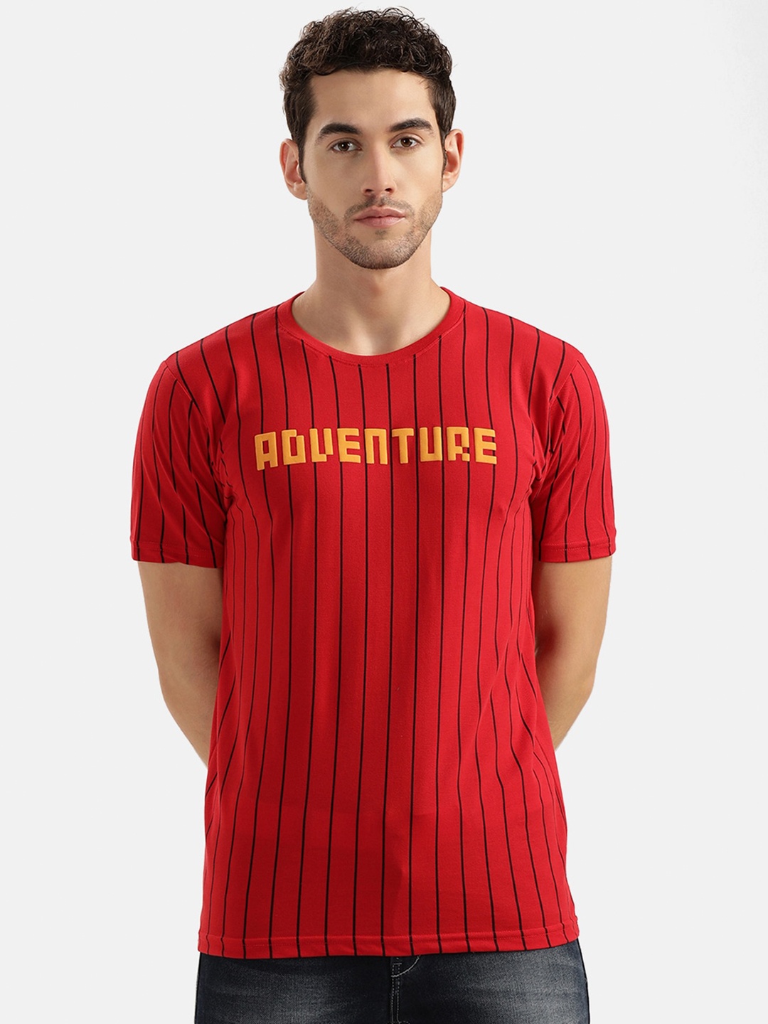 

V2 Value & Variety Men Red & Black Striped T-shirt