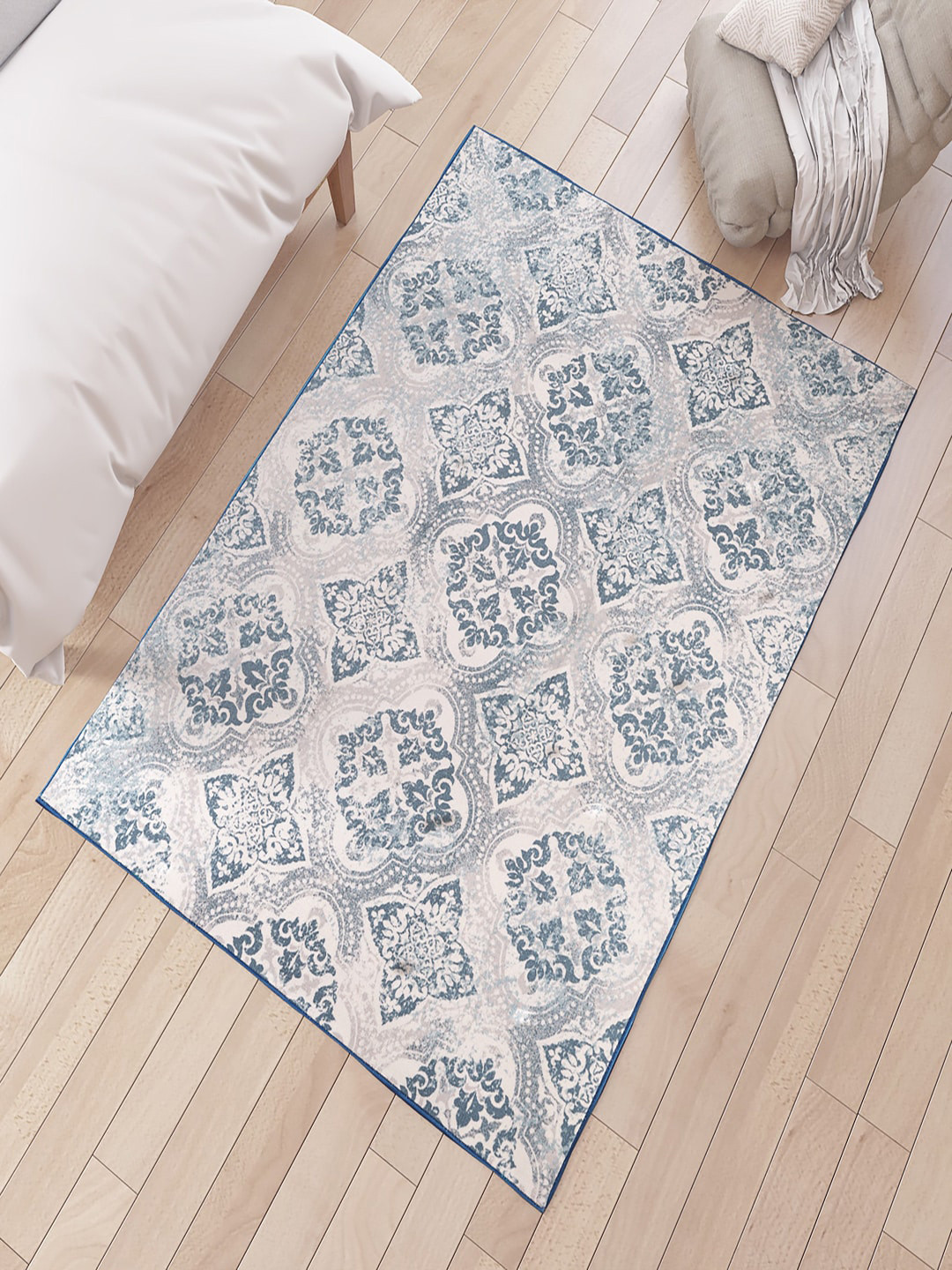 

Status Grey & Blue Ethnic Motif Printed Anti Skid Carpets