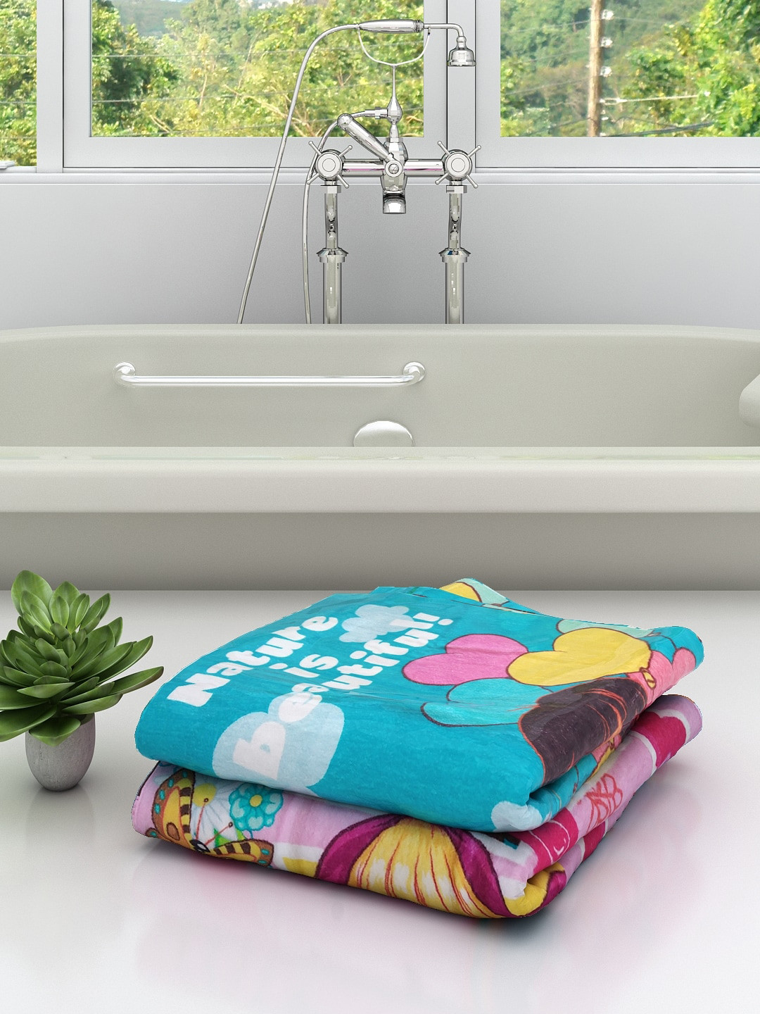 

Athom Trendz Kids Set Of 2 Dora Mash & The Bear 350 GSM Bath Towels, Blue