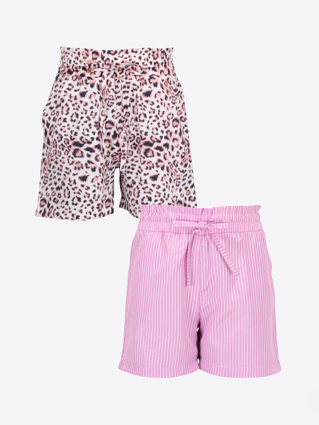 

CUTECUMBER Girls Pack of 2 Cream & Pink Printed Mid-Rise Regular Shorts