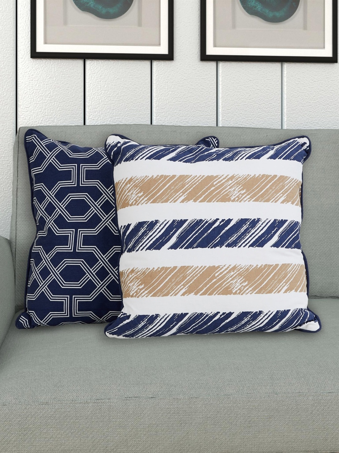 

Home Centre Set Of 2 Blue & White Arcadia Lattice Printed Filled Cushions