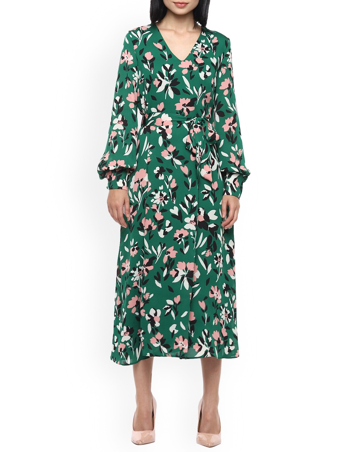

Phase Eight Women Green Floral Printed A-line Midi Dress