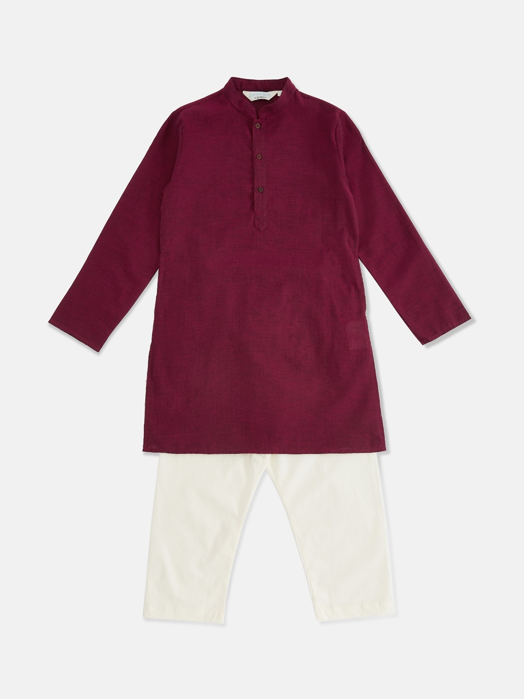 

indus route by Pantaloons Boys Maroon & White Pure Cotton Kurta with Pyjamas