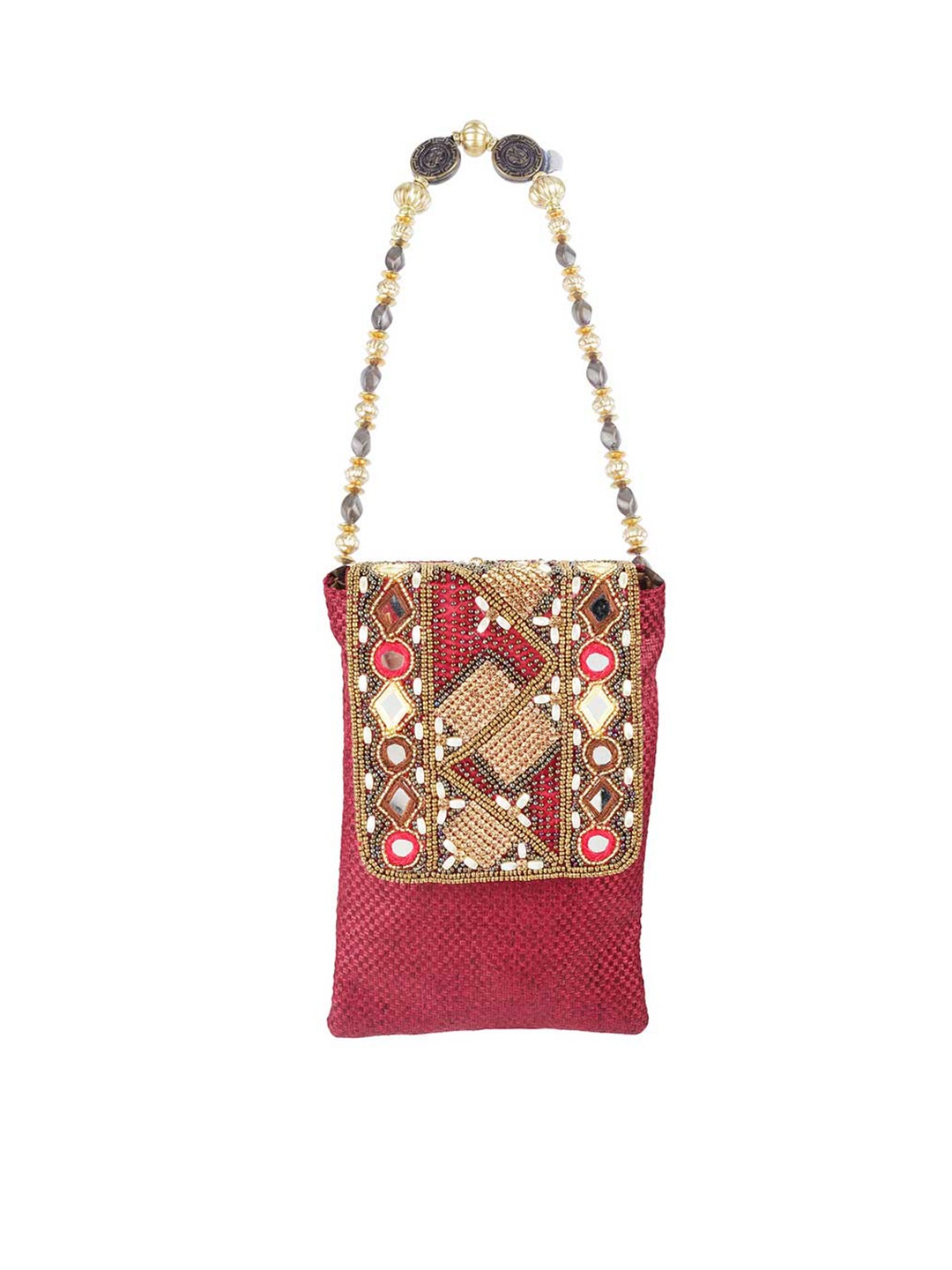 

Metro Womens Maroon & Gold-Toned Embellished Envelope Clutch