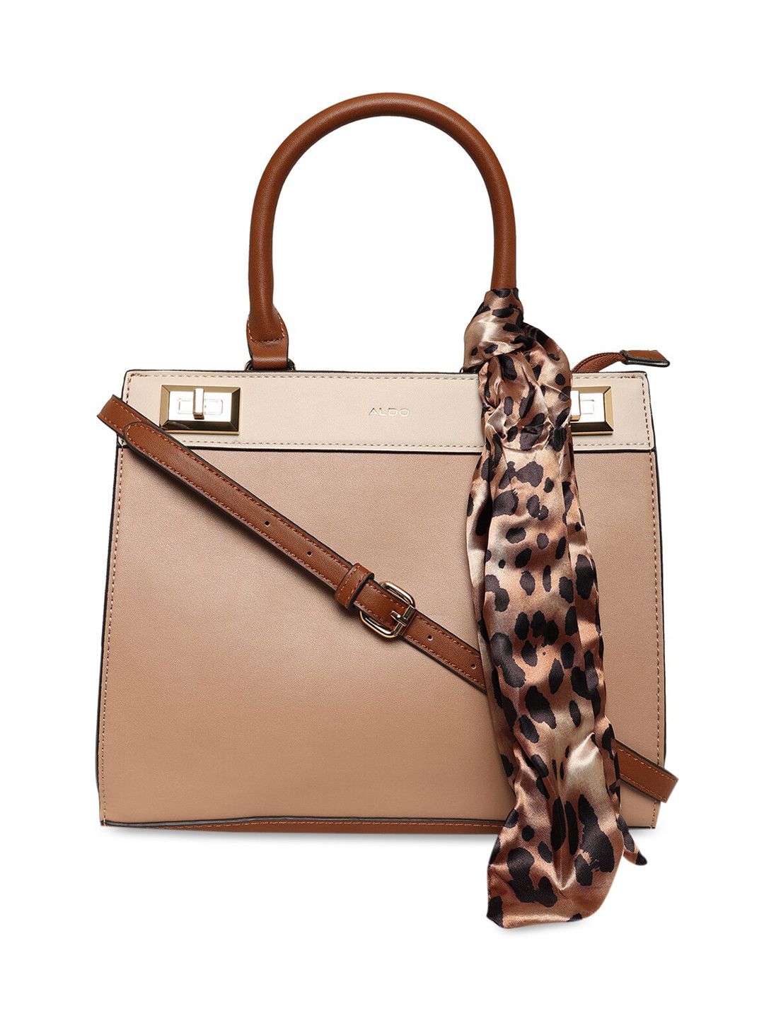

ALDO Beige PU Structured Handheld Bag with Cut Work