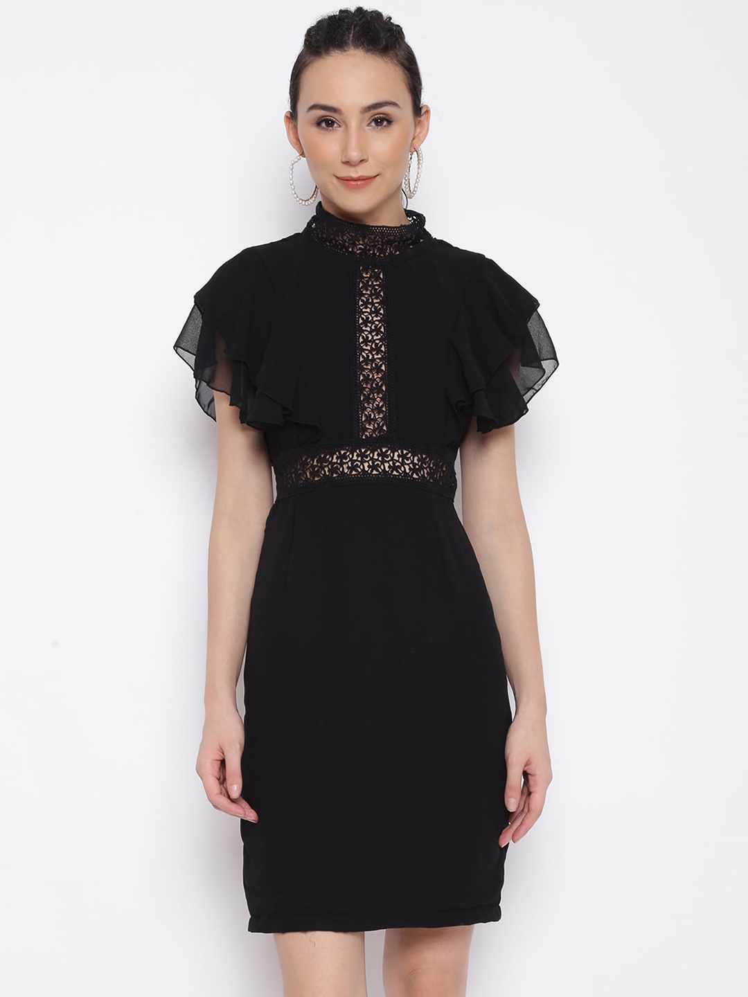 

MARC LOUIS Black Georgette Sheath Dress