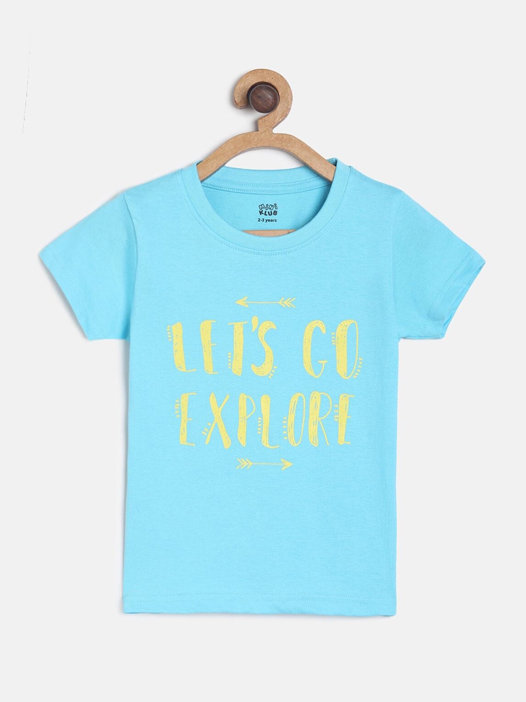 

MINI KLUB Boys Blue Typography Printed Cotton Pure Cotton T-shirt
