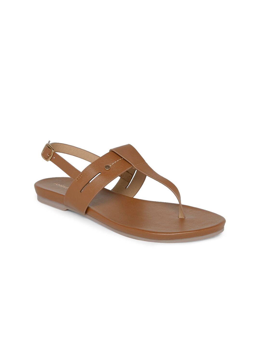 

Forever Glam by Pantaloons Women Tan Brown Synthetic Leather T-Strap Flats