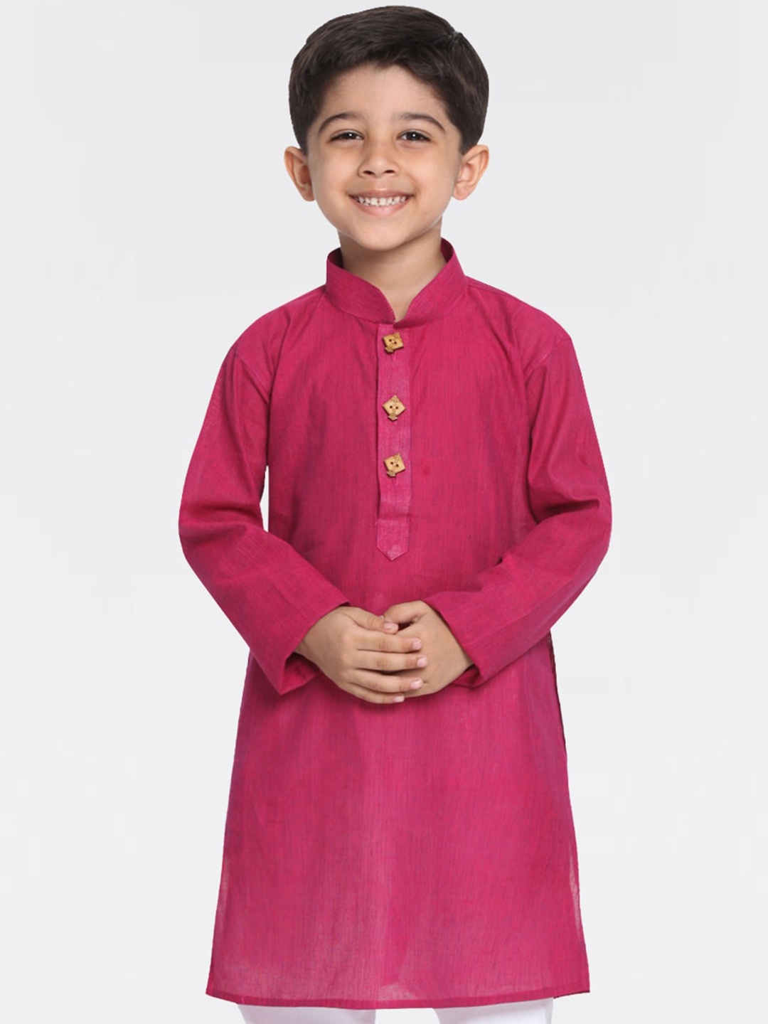 

VASTRAMAY Boys Purple & Maroon Striped Handloom Pure Cotton Straight Kurta