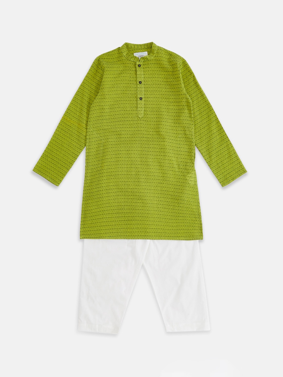 

indus route by Pantaloons Boys Lime Green Pure Cotton Kurta with Pyjamas