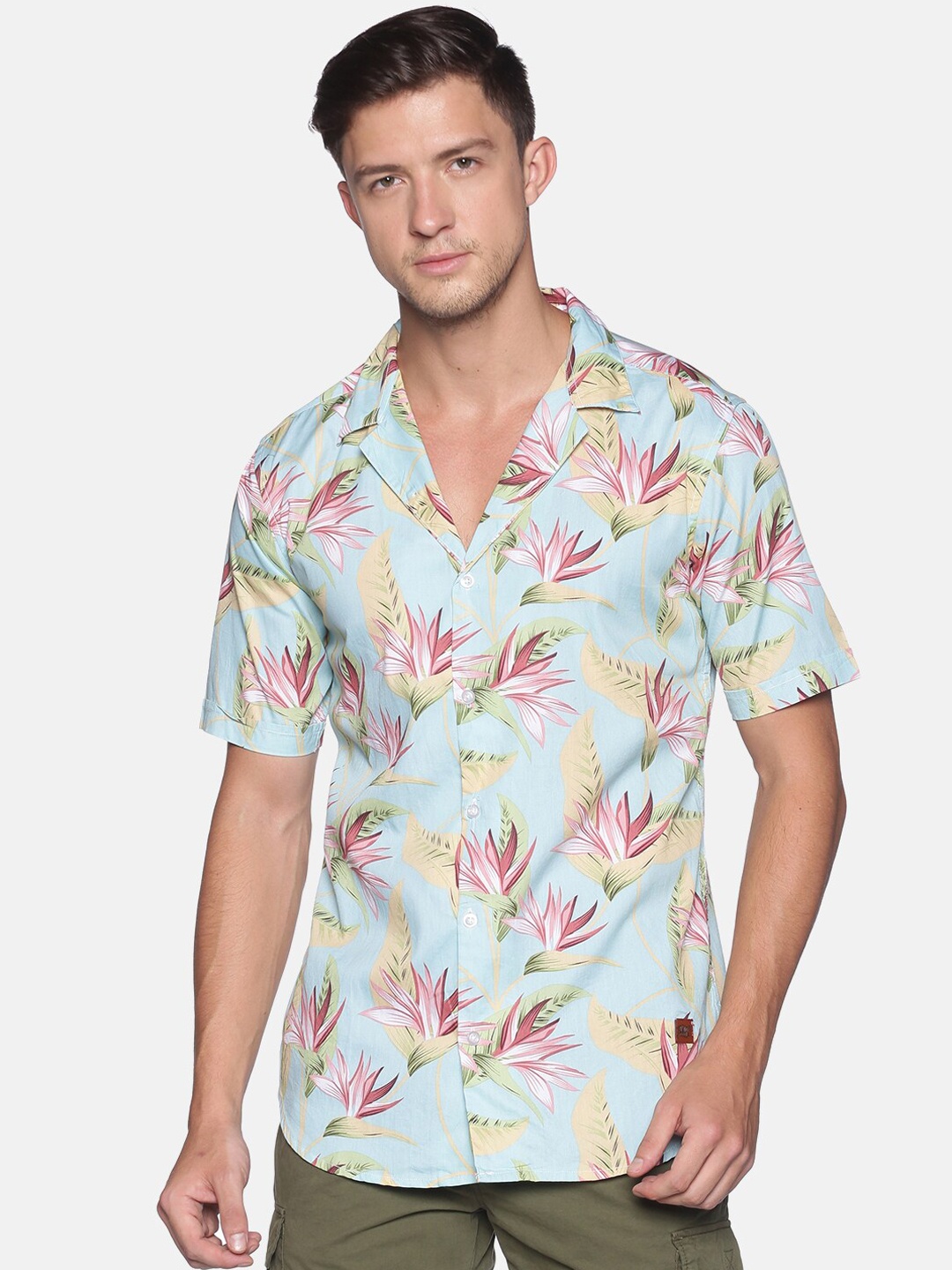 Campus Sutra Men Blue Printed Casual Shirt
