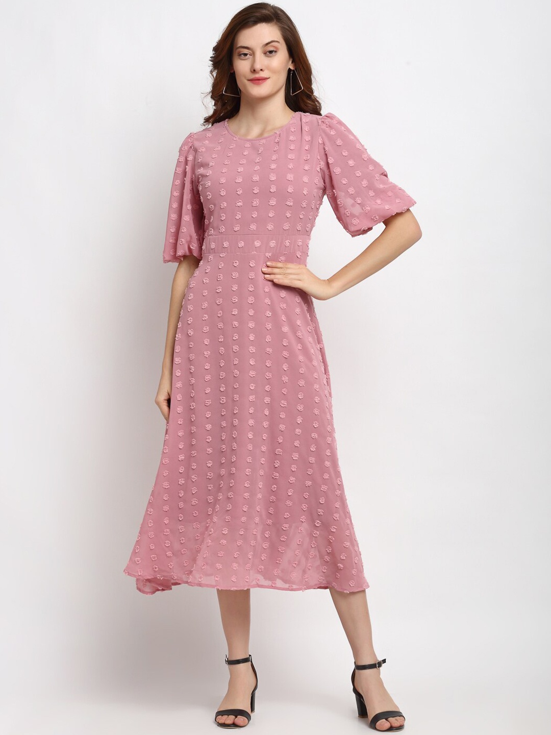 Gipsy Pink Embroidered Georgette Midi Dress