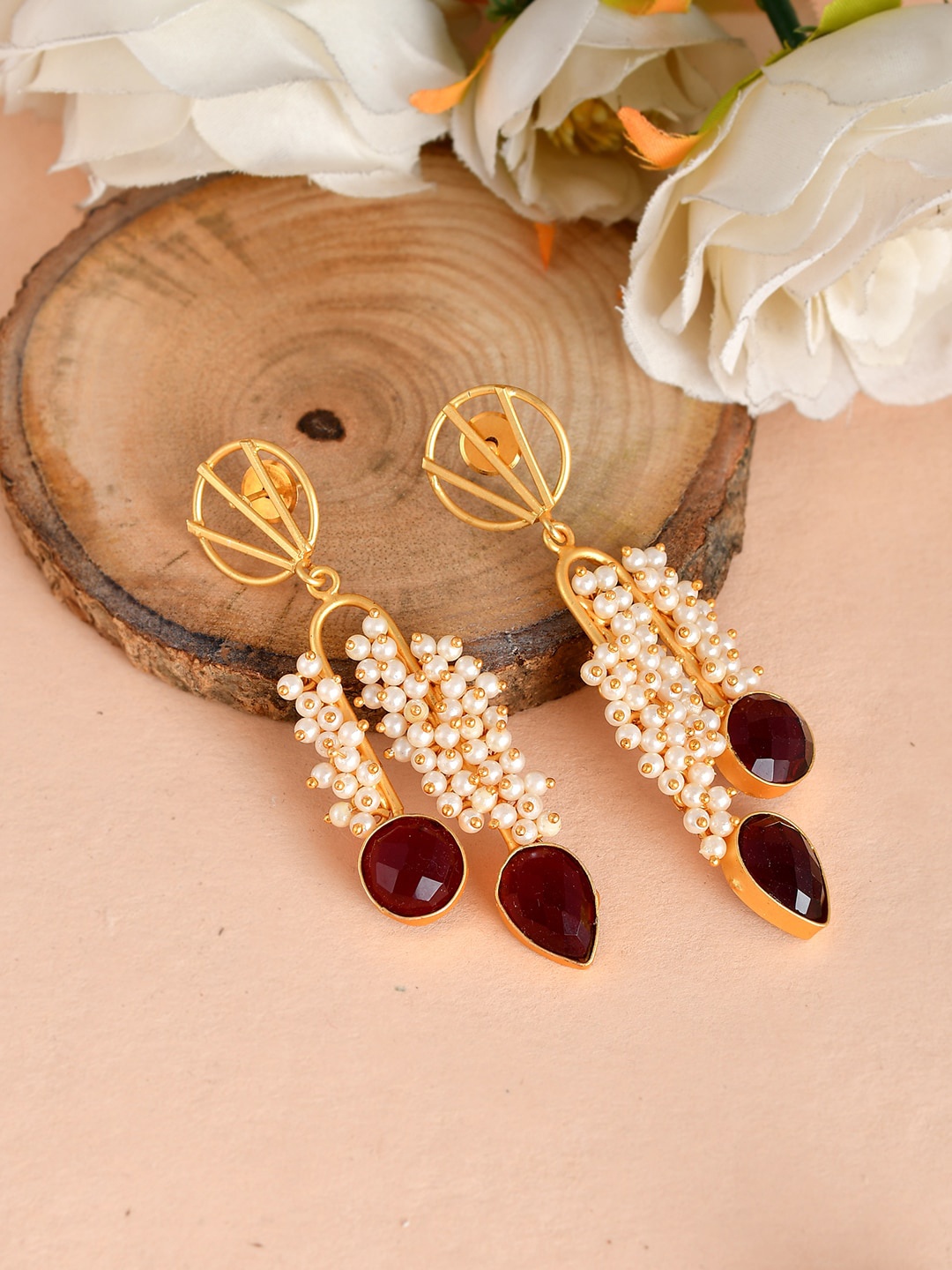 

Silvermerc Designs Gold & White Contemporary Drop Earrings