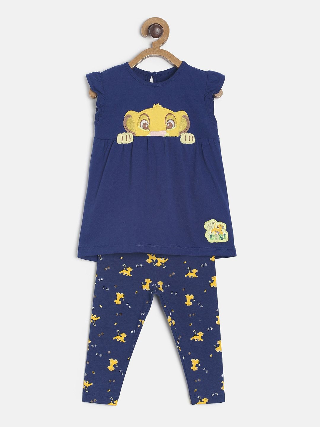

MINI KLUB Girls Navy Blue & Yellow Printed Top with Pyjamas