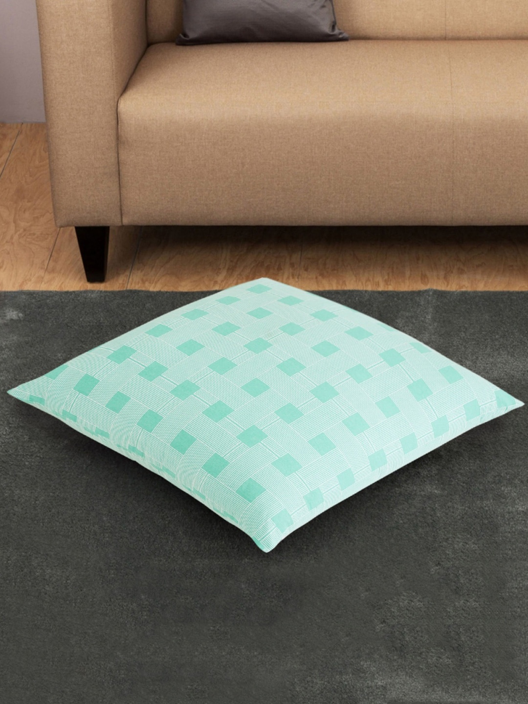 

Home Centre Green Checked Filled Cotton Cushion