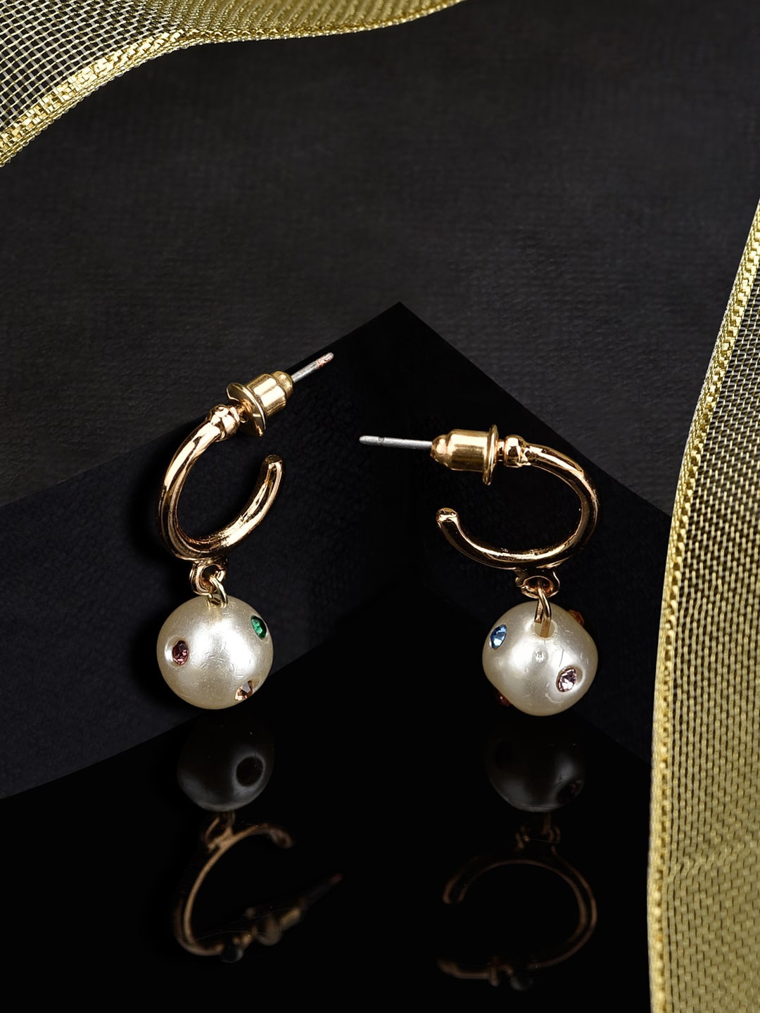 

Accessorize London Women Island Vibe Gem Inset Pearl Hoop Earrings, Gold