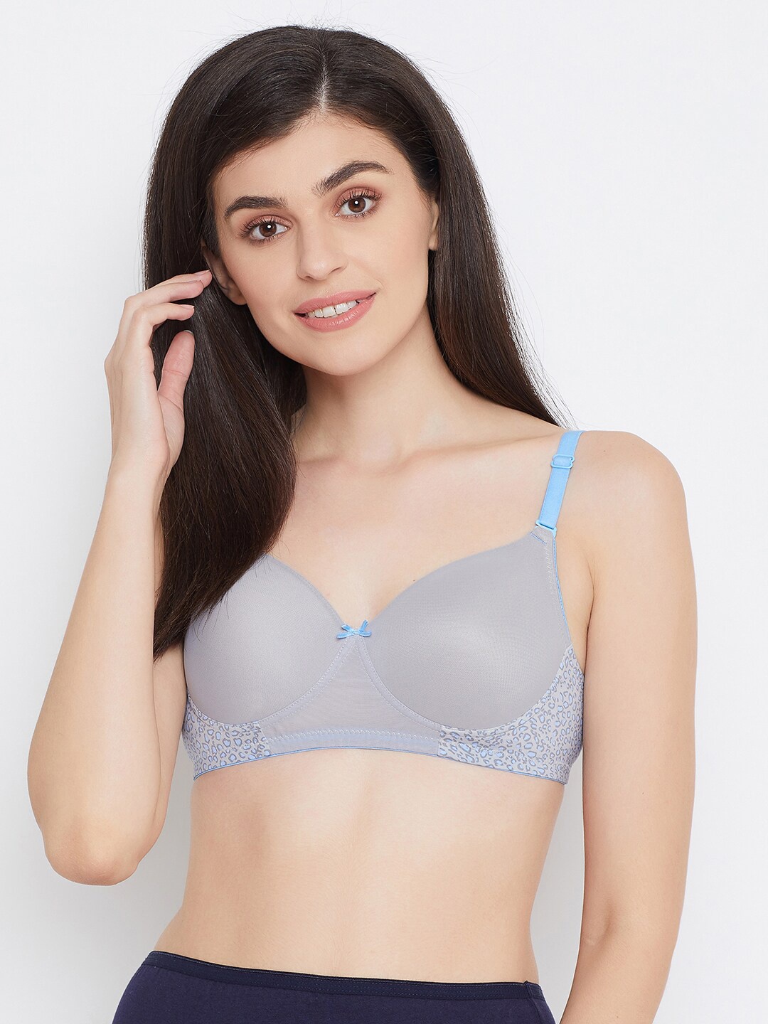 

Clovia Grey & Blue Animal T-shirt Bra Full Coverage Lightly Padded