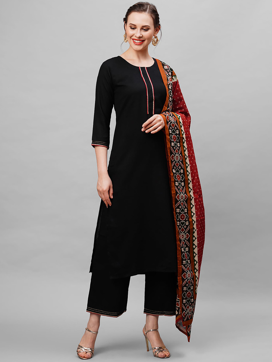 

Indo Era Women Black Kurta with Palazzos & With Dupatta