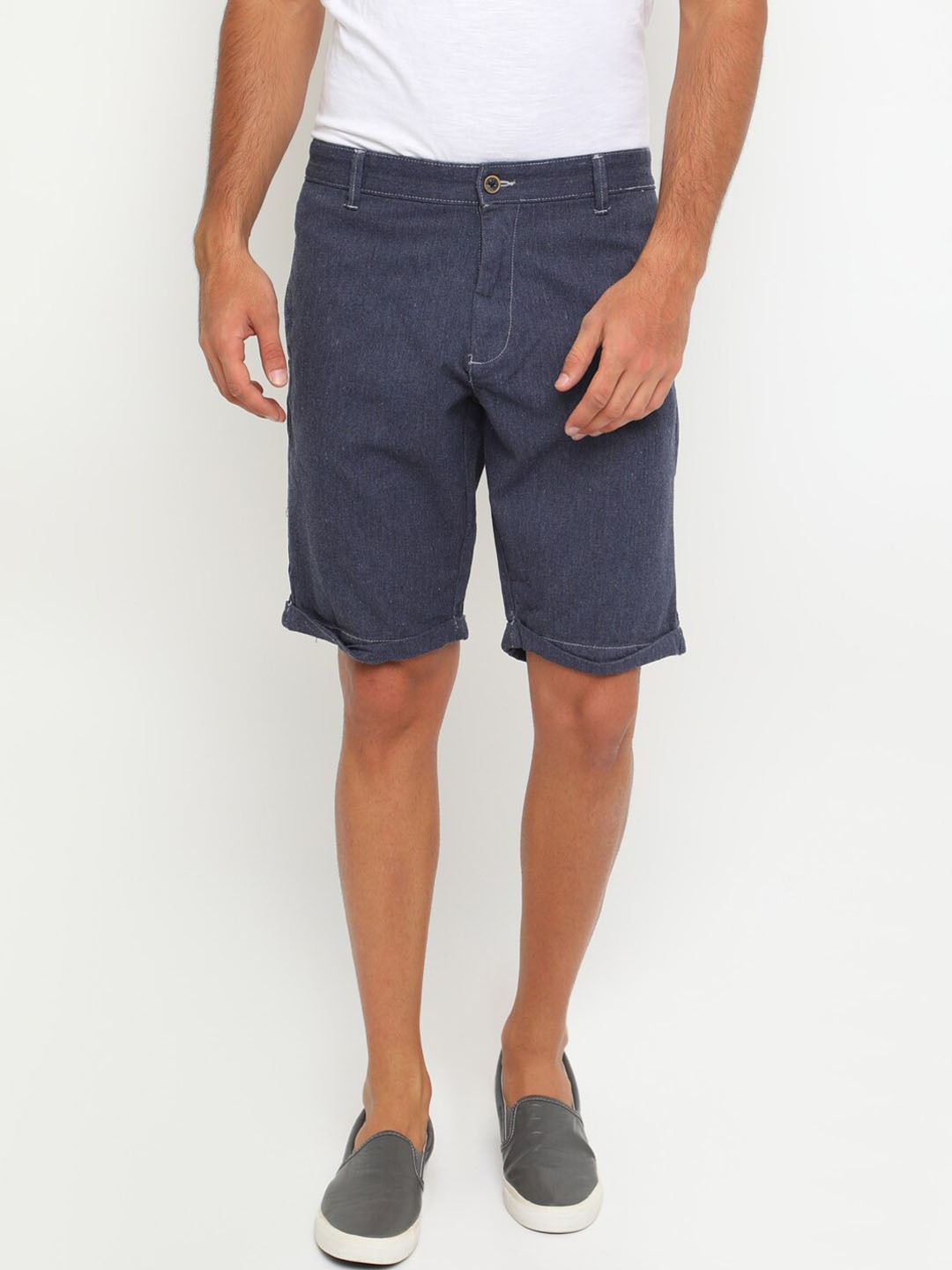 

SHOWOFF Men Navy Blue Slim Fit Mid-Rise Regular Shorts