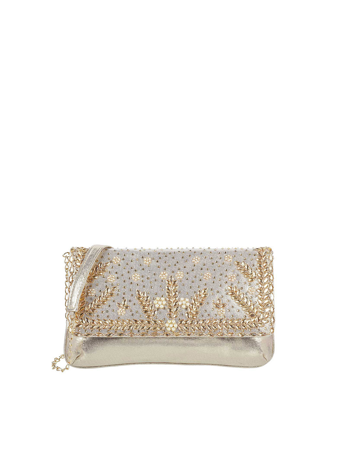 

Mochi Gold & Silver-Toned Embroidered Purse Clutch
