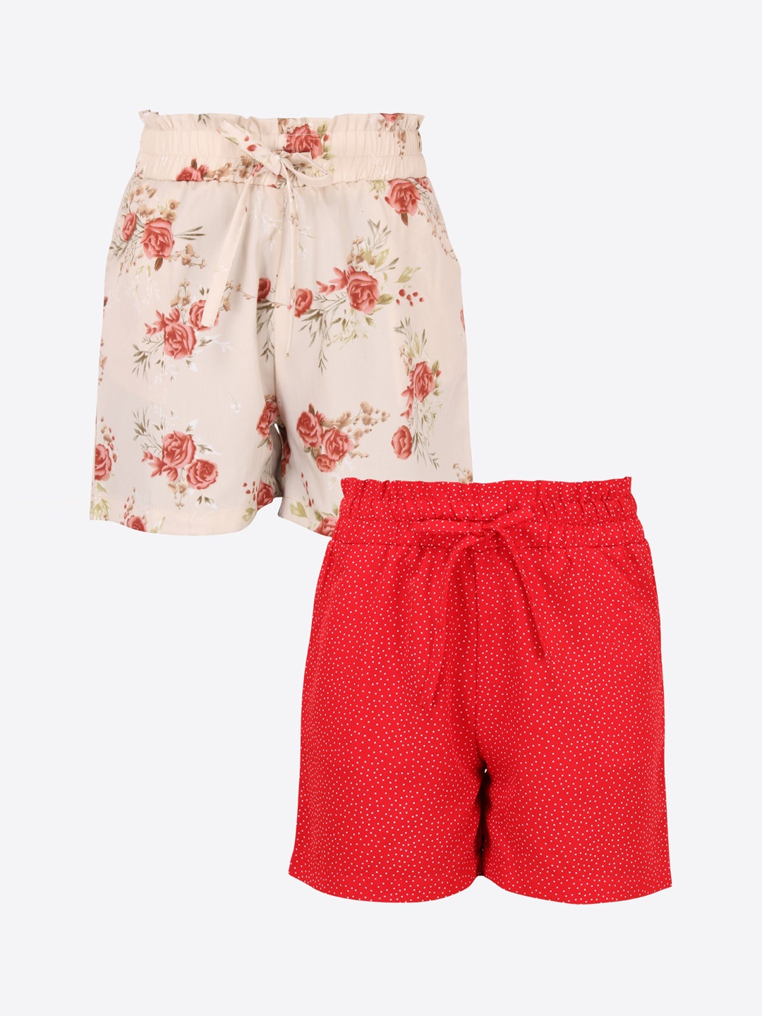 

CUTECUMBER Girls Beige Floral Printed Mid-Rise Regular Shorts